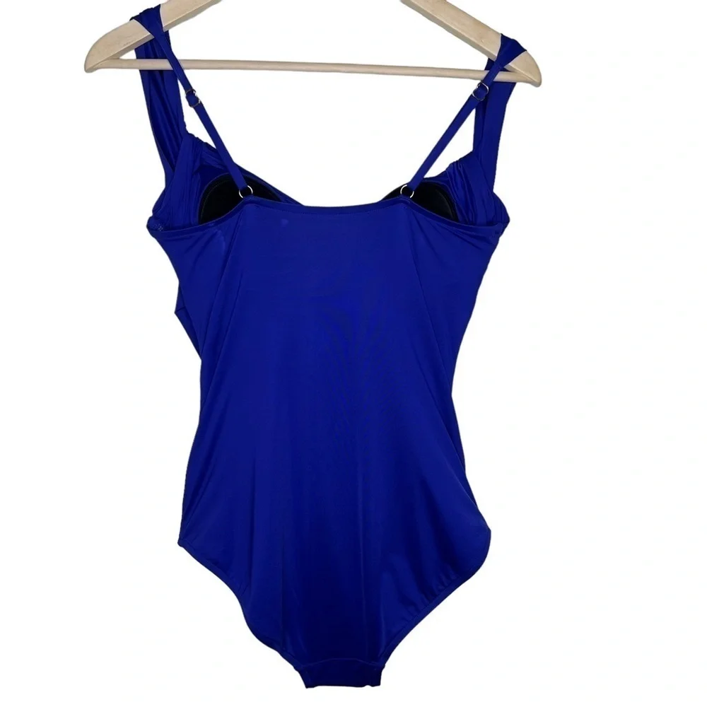 Badgley Mischka Wide Strap Draped Front One-Piece Swimsuit Cobalt Blue Small